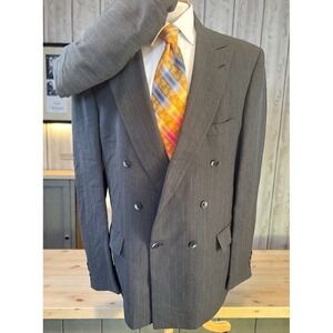 Stanley Blacker 2pc Suit Double Breasted Gray Pin Stripe Jacket 44XL Pants 38x34